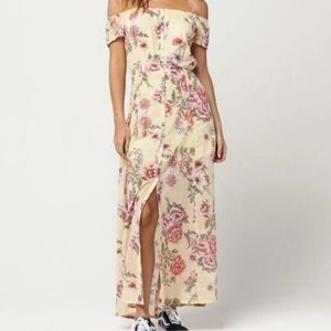 Billabong Linger Here Off-the-shoulder Maxi Floral Dress S